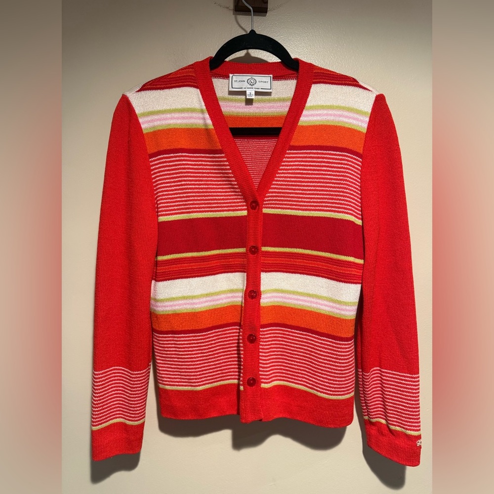 St. John Sport by Marie Gray Santana Knit Cardigan stripe multi small